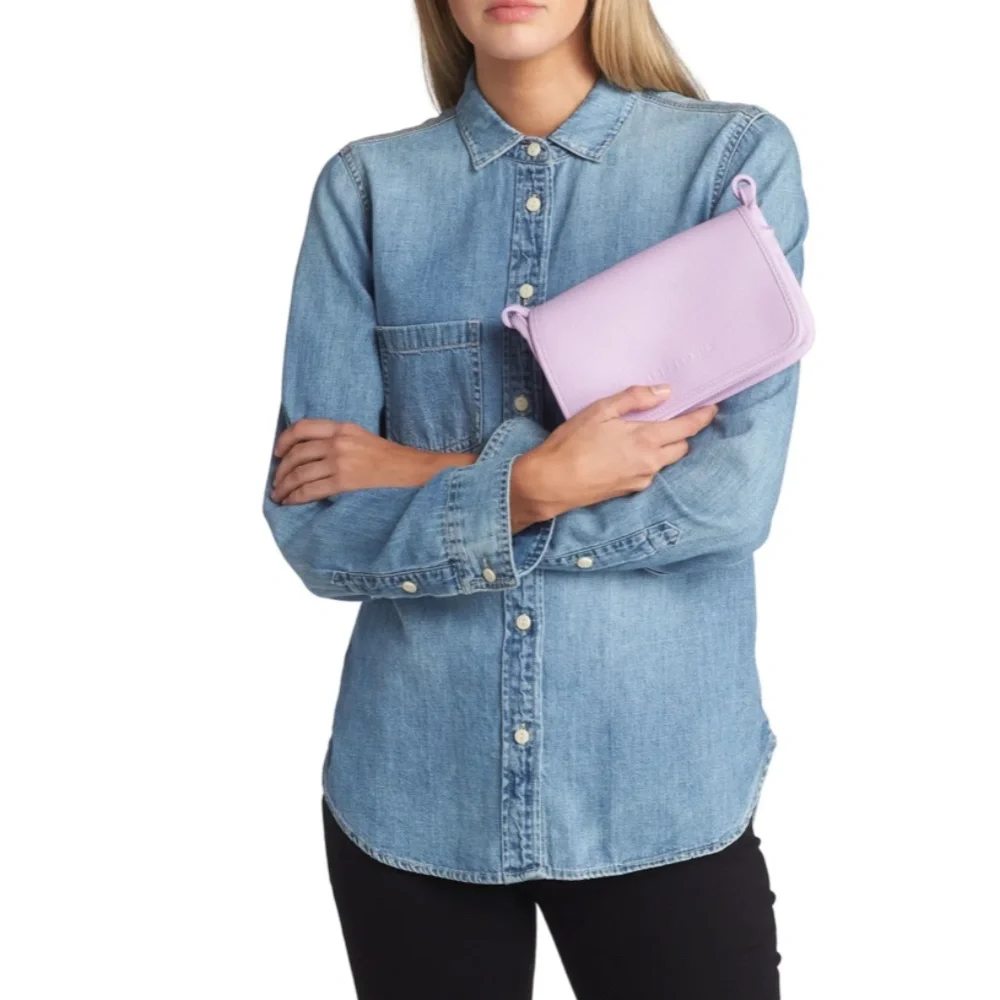 NWT $330 Longchamp Le Foulonné Leather Wallet Crossbody Bag in Lilac! - Picture 3 of 16